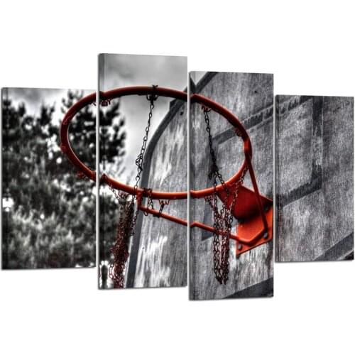 No Framed 4 Pcs Old Basketball Vintage Wall Art Canvas Posters Pictures Printed Paintings Home Decor for Living Room Decoration