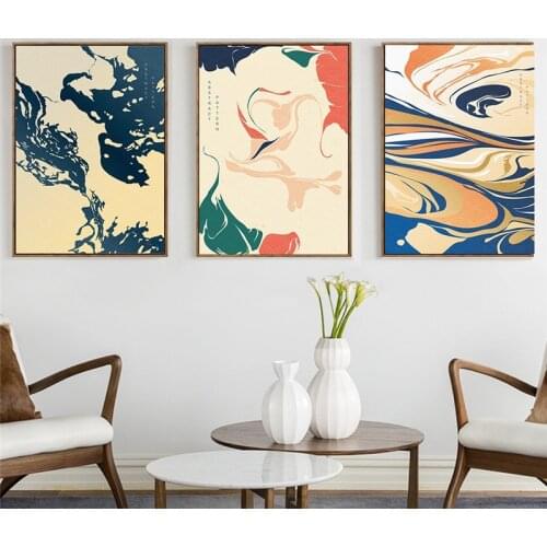 Boho Abstract Canvas Painting Minimalist Blue Green Ink Texture Wall Art Poster and Print Nordic Style Living Room Home Decor