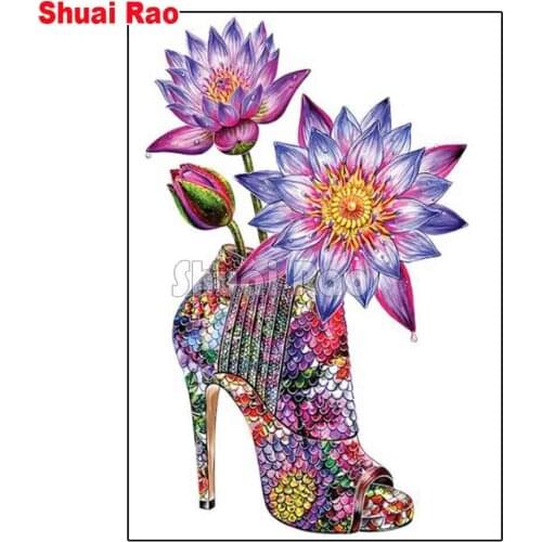 Nordic Style High heel lotus Flower diamond Painting full square round drill diy Diamond Embroidery mosaic picture still life