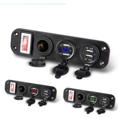 5V 2.1A +2.1A Double USB Car Charger 12V 24V LED Display Digital Voltmeter Cigarette Lighter Power Outlet Toggle Switch Panel