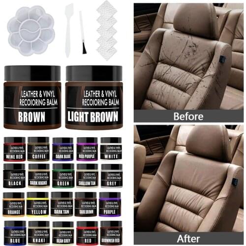 Car Leather Recoloring Balm Interior Leather Repair Restorer with Applicator for Faded Scratched Dashboard Sofa Coats Furniture