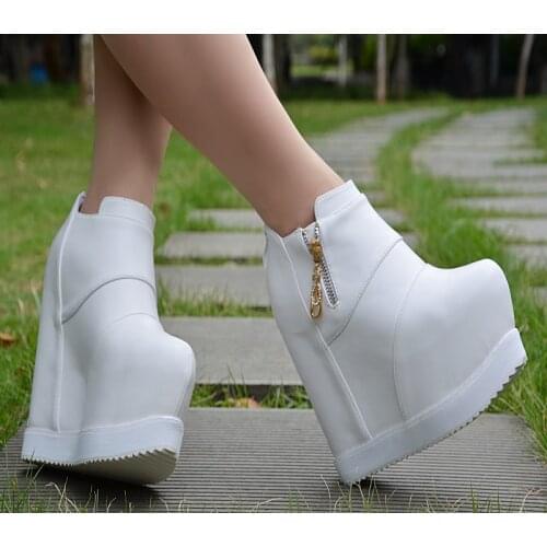 15Cm High Heel Wedges Ankle Boots Women Hgih Platform Close Toe Back Zipper Sexy Booties zapatos de mujer