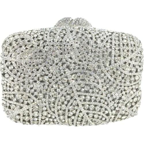 Boutique De FGG Bling Red Women Crystal Clutch Evening Handbags Hand-Applied Diamond Minaudiere Purse Wedding Party Dinner Bag