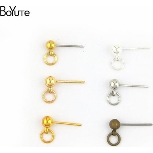 BoYuTe (50 Pieces/Lot) 4*13MM Metal Brass Ball Earring Stud with Jump Ring Diy Pin Earrings Accessories