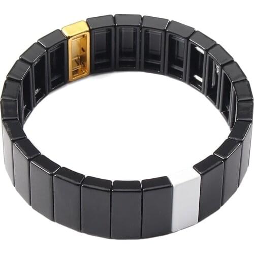 Bohomian Tile Bracelet Enamel Stretch Bracelet Beaded Honeycomb Handmade Wristband Stackable Bracelet Party Jewelry Girls Gift