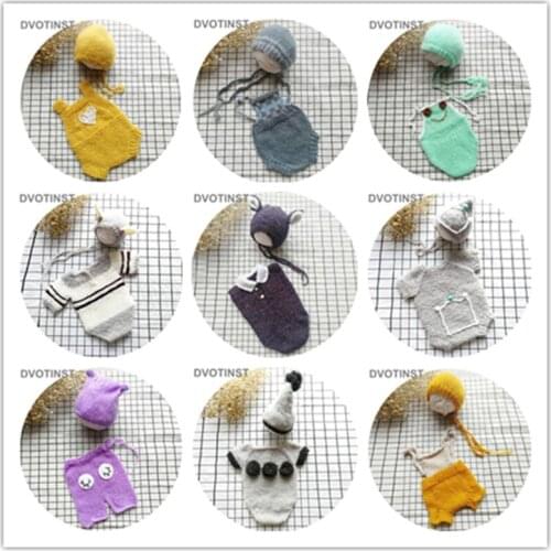 Dvotinst Newborn Baby Photography Props Crochet Soft Knitted Clothes Outfits+Hat 2pcs Set Fotografia Costume Studio Photo Props
