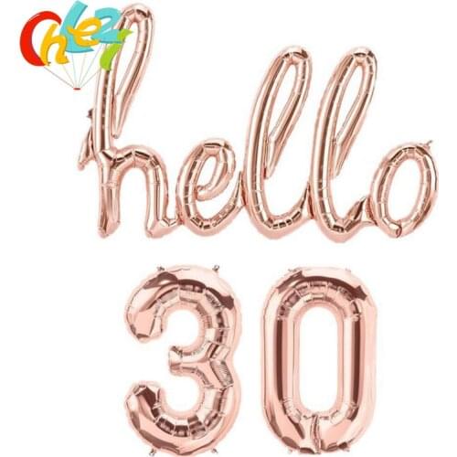 1set 16inch Number foil balloon Conjoined letters hello 30 40 50 Rose gold silver color for birthday party decoration balloons