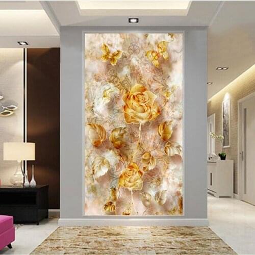 Custom Photo Wall Mural Gold Flower Photo Wallpapers with Flowers Boys and Girls Wallpaper for Childrens Bedroom 3d Wall Mural