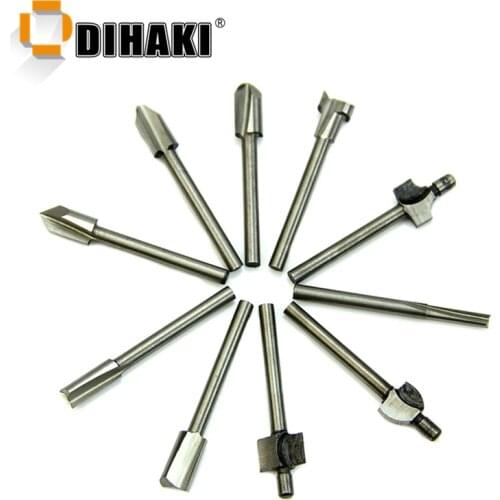 10pcs 3mm 1/8" Shank HSS Router Bits Wood Cutter Milling Fits Dremel Rotary Tool Set Woodworking Sanding Carving Knife Pattern