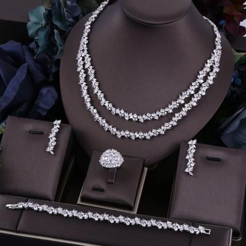 Janekelly 4pcs Bridal Zirconia Full Jewelry Sets For Women Party, Luxury Dubai Nigeria CZ Crystal Wedding Jewelry Sets