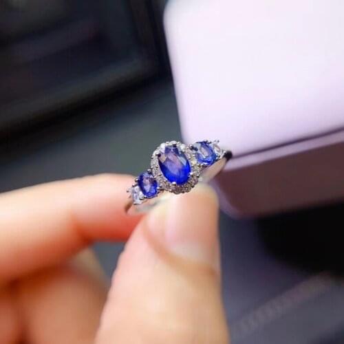 925 Silver Sapphire Ring for Engagement 100% Natural Sapphire3mm*4mm 4mm*6mm Silver Ring Sterling Silver Sapphire Jewelry