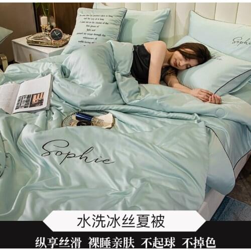 4PCS Set Air Condition Quilts Duvet Summer Comforter Washed Cotton Throw Blankets New 100% Silk Bed Linens Summer Solid Bedding