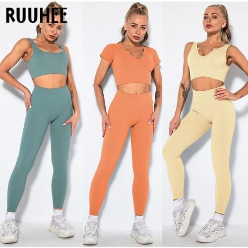 RUUHEE Yoga Sets Women Gym clothes High Waist Leggings Seamless Workout Active Tracksuit Fitness Sport sets 2 PCS Yoga Suit