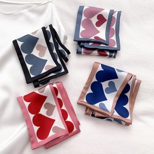 Korean love heart scarf narrow strip Purse Scarf Skinny Scarf Handbag Handle Ribbon Silk Feel Neckerchief Package Hair Head Band