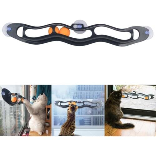 Cats Puzzle Toy Track Window Sucker Toys Ball Funny Cat Scratcher Large Size Tease Cat Interactive Pet Pingpong Table Tennis Toy
