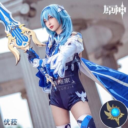 Anime Genshin Impact Eula Game Suit Uniform Cosplay Costume dress shoes wigs Halloween Carnival Costume For Women Props Boots