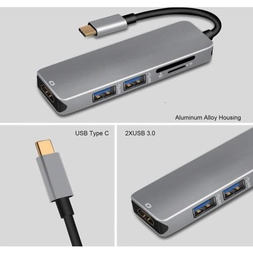 Multifunctional 5-in-1 Type-C Hub to 4K USB 3.0 USB-C Docking Station Converter Adapter