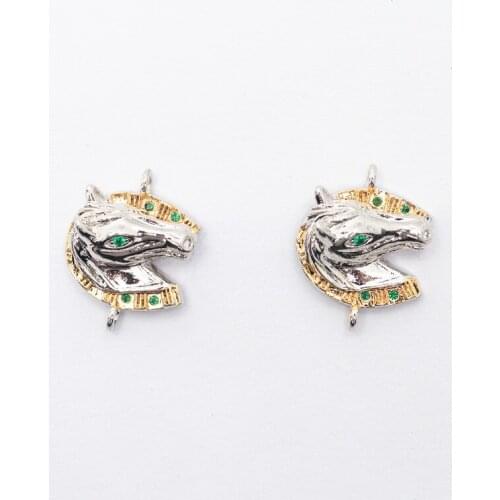 16.7×21.2mm Fashion Personality Micro-inlaid Green Crystal Mighty Horse Head Alloy Connector DIY Bracelet Necklace