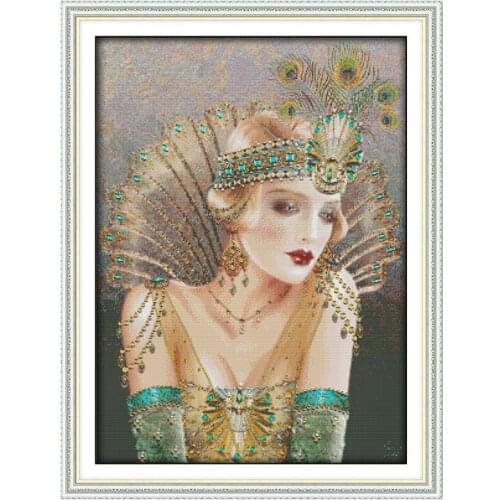 Joy sunday cross stitch kit set Needlework,DIY 14 CT Printed Peacock Girl Cross stitch Sets embroidery Kit home Wall Decoration