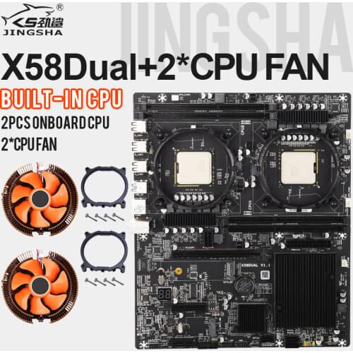 New JINGSHA X58 Dual Set Lga 1366 Motherboard Dual With Onboard CPU L5520 2.27GHz 2PCs CPU Cooling Fan X58 Chipset 4 Channles