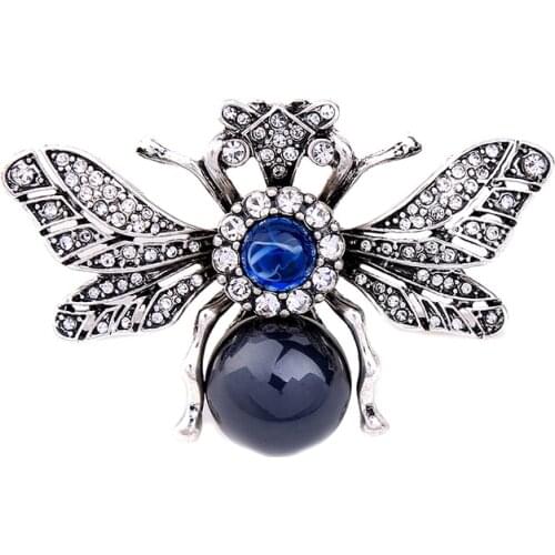 Bulk Price silver color Color Crystal Bee Brooch Blue Imitation Gemstone Insect Brooch Pins Women Jewelry Accessories Wholesale