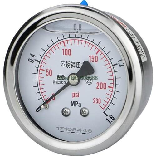 Axial shock-proof Pressure Gauge YN60ZBF Shock-resistant Oil Hydraulic Air Water Pressure Vacuum Gauge