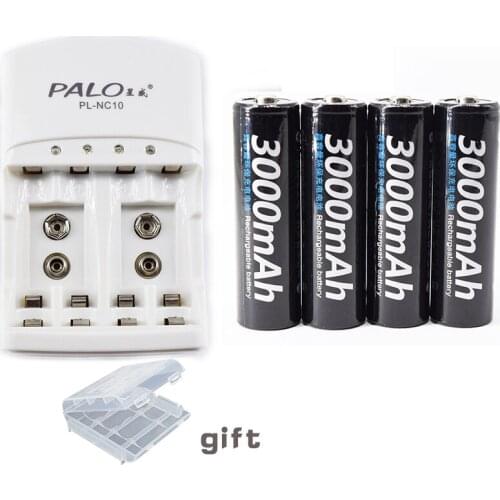 Palo 100% original 4pcs 1.2V Ni-MH AA rechargeable battery+AA Battery Charger For AA/AAA 9v(6F22)Ni-MH rechargeable battery