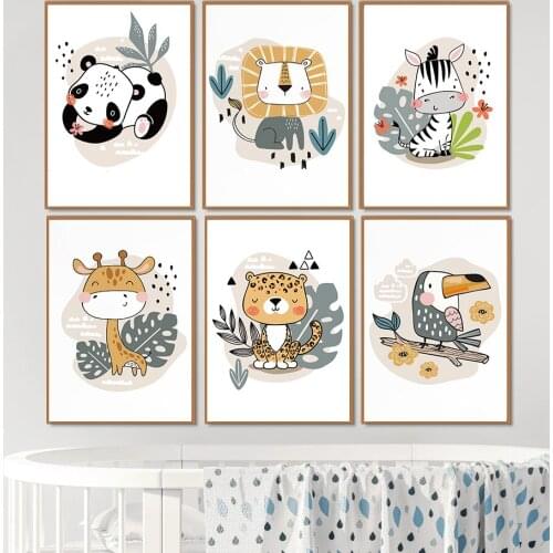 Panda Lion Zebra Giraffe Monstera Animal Wall Art Canvas Painting Nordic Posters And Prints Wall Pictures Kids Baby Room Decor