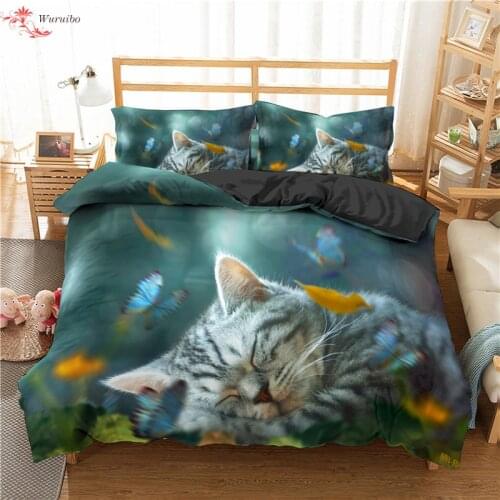 Luxury Cute Cat Pattern Bedding Set 2/3pc Duvet Cover Pillowcase Queen King Size Comforter Bed Sets Bedspread Single Twin Quilts