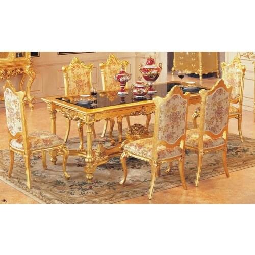 Luxury dining table set dining table with 6 chairs wooden dining furniture gold color furniture
