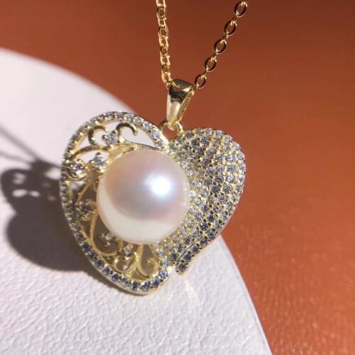 Heart Style 925 Sterling Silver Pendant Base Settings Mountings Findings Parts for Pearl Crystal Jade Agate Beads Stones