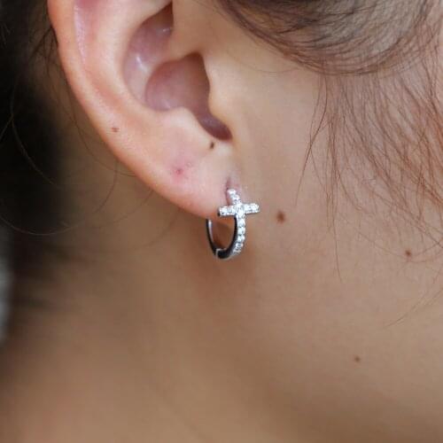 Silver color European Small Hoop Earring For Women cz Hoops Cross Circle Handmade Bijoux Bijoux Fashion female jewelry