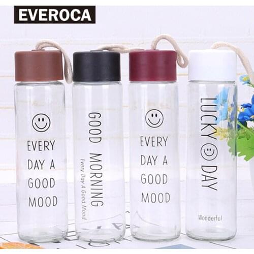 Water Glass Transparent Glass Smiley Face Letter Glass Water Bottle Portable Simple Fashion Water Cup Outdoor Supplies