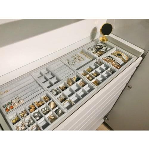 Jewelry Earrings Necklaces Pendants Bracelets Trays Holder Cases Velvet Jewelry Packaging Display DIY Storages Trays Gray Soft