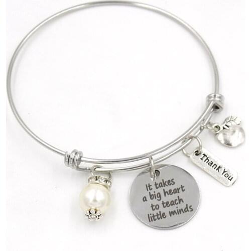 New Arrival Teachers Gifts Stainless Steel Expandable Bangle Zinc Alloy Thanks Teachers Charms Bracelet&Bangle Pulsera