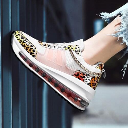 Womens Fashion White Running Fitness Shoes Leopard Print Comfortable Breathable Sport Casual Shoes Women Sneakers Walking Shoes