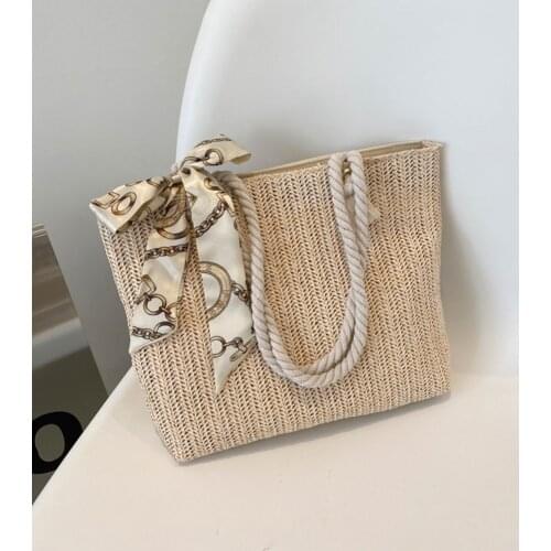 Spring Summer Fashion Straw Woven Underarm Shoulder Bags For Women Casual Silk Scarf Ladies Large Capacity Shopping Handbags