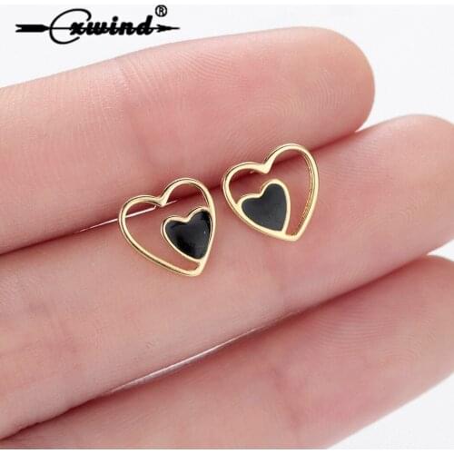 Cxwind Love Double Heart Stud Earrings For Womens Wedding Hot Sell Hollow Heart Earrings wholesale boucle d'oreille femme