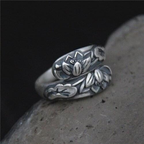 2018 Sale New Anel Feminino Leaf Ring Restoring Ancient Ways Is Female National Wind Handmade Embossed Lotus Thai S990 Fine