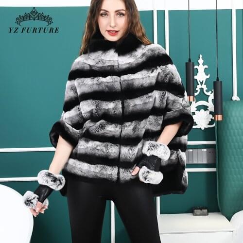 Womans Winter Natural Real Rex Rabbit Fur Short Coat With Zipper And Gloves Girl Fashion Warm Jacket Bat Sleeved Design RB-033