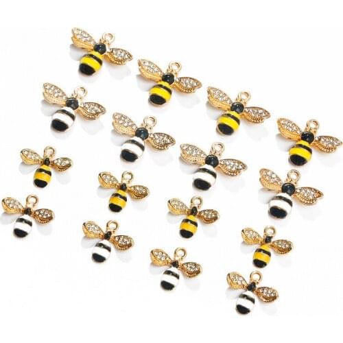 2pcs Enamel Bee Charm For Jewelry Making Cute Earring Pendant Bracelet Necklace Charms Diy Design Charms