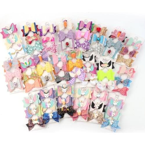 3Pcs/Set Unicorn Cartoon Baby Girls Hair Pins Hair Accessories Glitter Bowknot Hairpins Princess Barrettes Fashion Kid Hairgrips