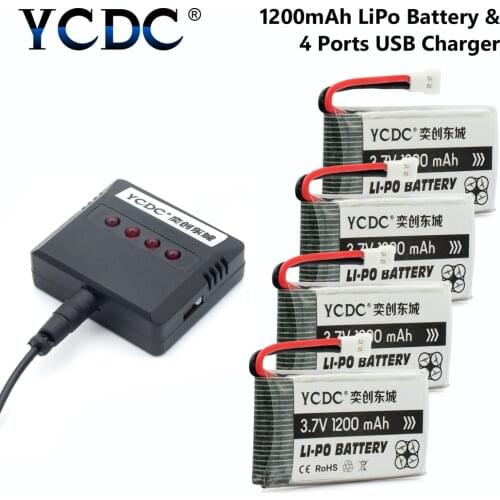4Pcs Lipo Quadcopter Battery 3.7V 380 500 600 850 1200mah Battery+ 1 To 4 Charger For Syma X5C X5SC X5SW Hubsan H107 H107C