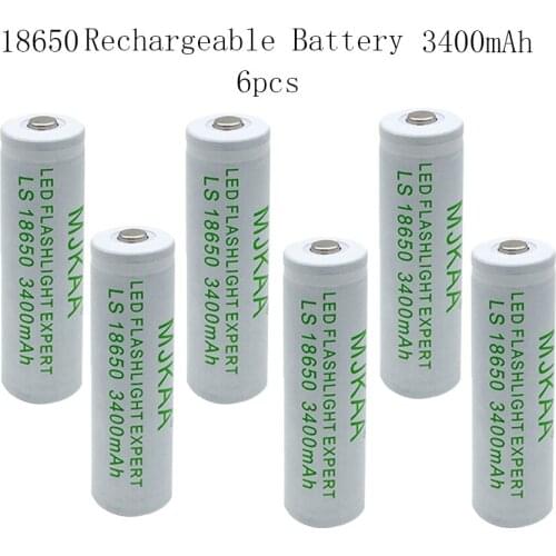 6Pcs 18650 3.7V 100% New Original 3400mAh White Lithium Rechargeable Battery For Flashlight