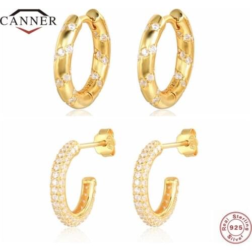 CANNER 100% Real 925 Sterling Silver Luxury Zircon Stud Earrings For Women Piercing Round Earring Earings Jewelry Pendientes