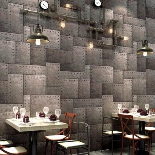 Beibehang Personalized wallpaper retro nostalgic iron fashion 3D three-dimensional restaurant bar clothing store wallpaper