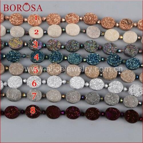 BOROSA 16inch Handcrafted Druzy Crystal Bead, 14x12mm Oval Rainbow Natural Titanium Geode Druzy Loose Beads for Jewelry LS016