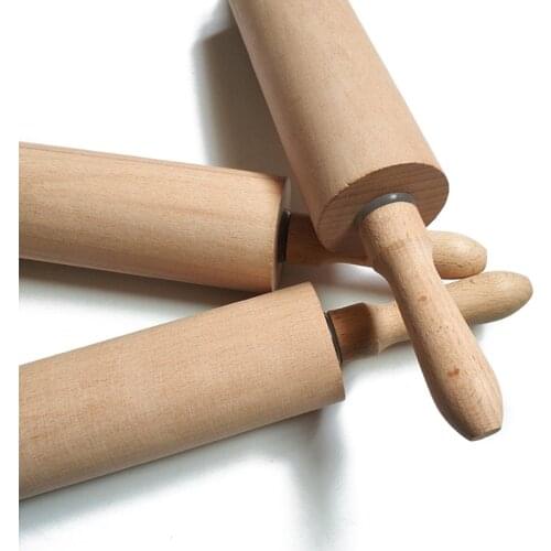 Wooden Rolling Pin with Handles 17.5/20/24cm Classic Smooth Dough Scraper Kitchen Utensil for Pie Crust Cookie TS2