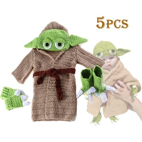 Halloween Star Wars Infants Cosplay Costume Little Yoda Baby Handmade Sweater Cute Infant Toddler Carnival Party Boys Girls