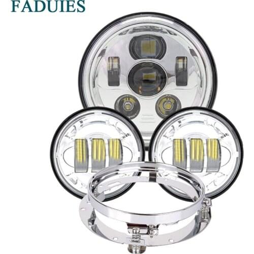 FADUIES 7 inch Motorcycle LED Headlight with 4.5 inch Passing Fog Light Bucket Bracket For Harley- Road King